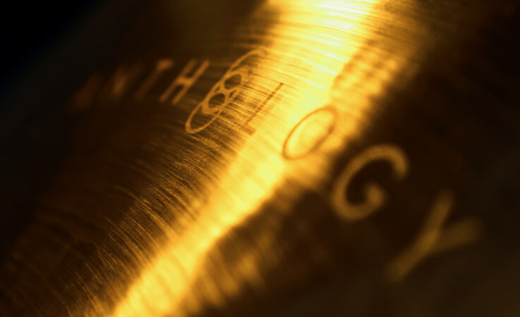 close up of anthology logo on cymbal