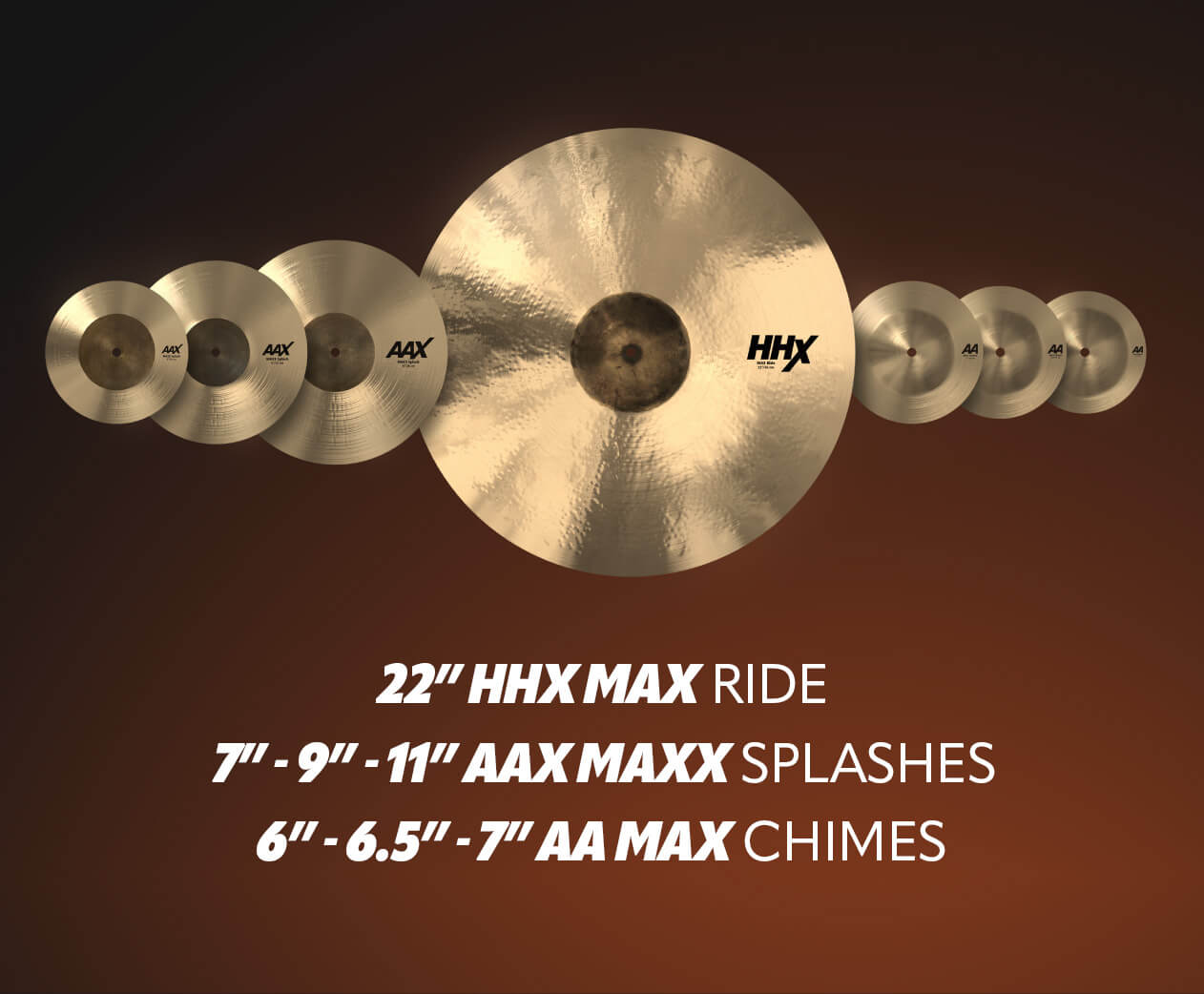 row of all max collection cymbals