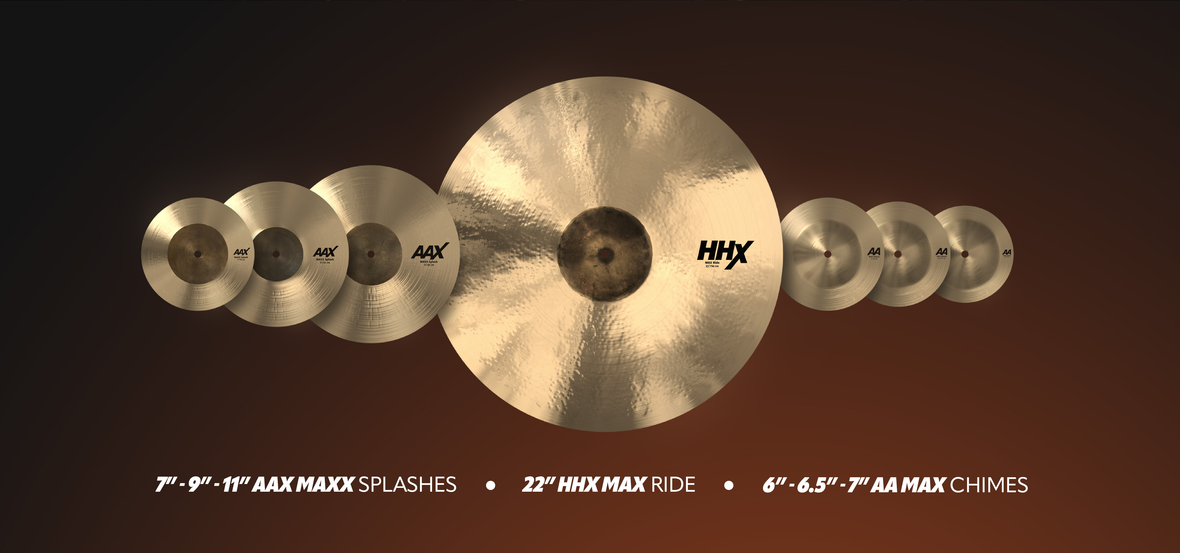row of all max collection cymbals