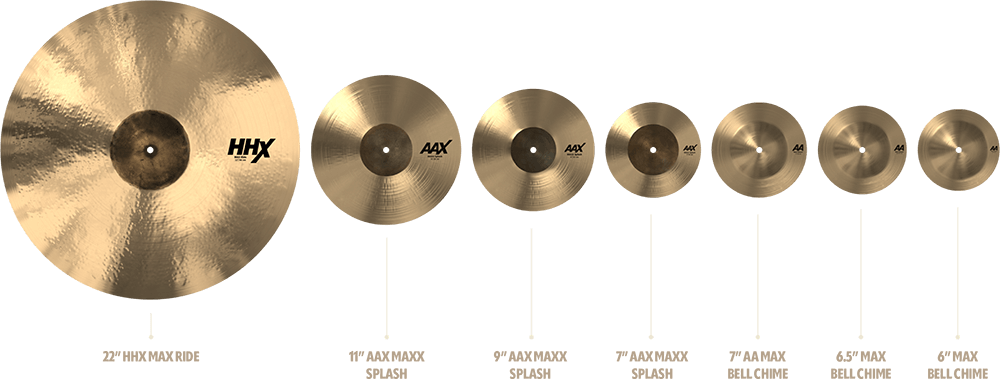row of all max collection cymbals