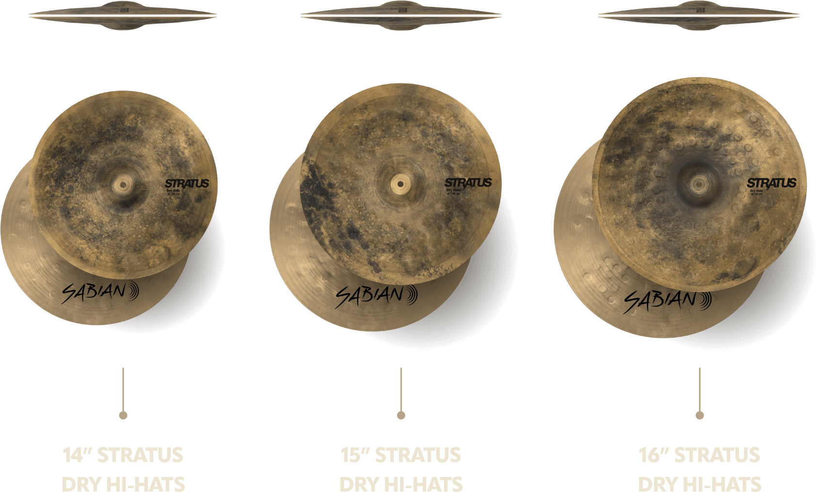 14, 15, and 16 inch stratus dry hi-hats