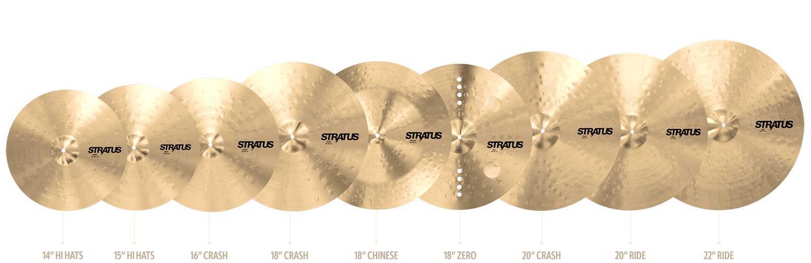row of all stratus cymbals in the series